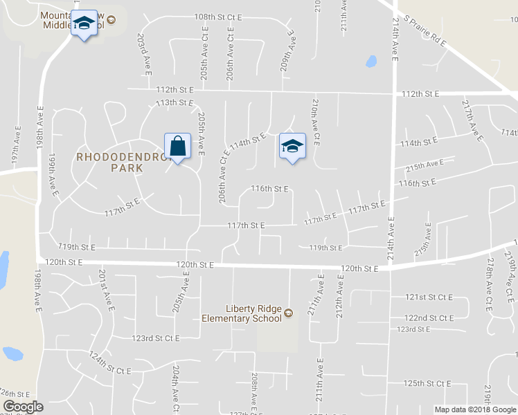 map of restaurants, bars, coffee shops, grocery stores, and more near 11627 208th Avenue Court East in Bonney Lake