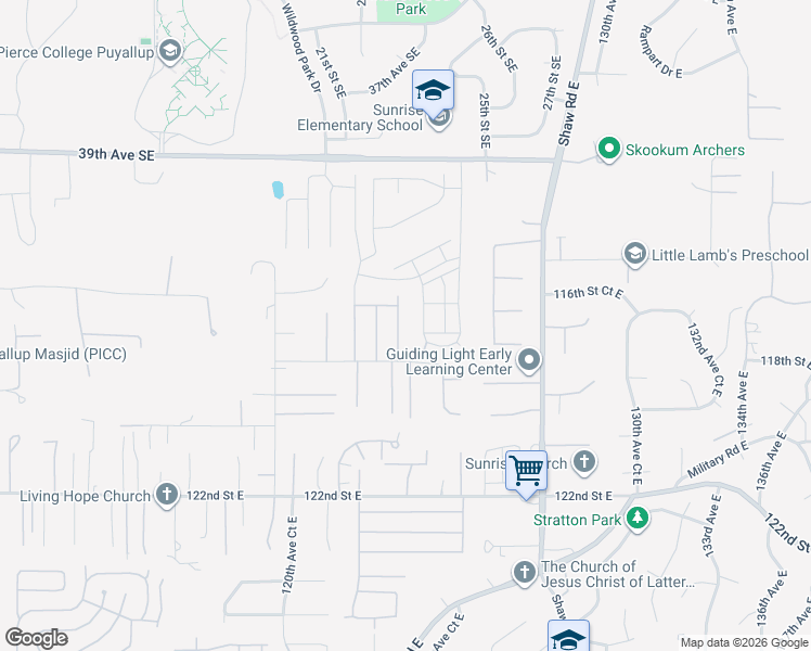 map of restaurants, bars, coffee shops, grocery stores, and more near 4524 24th Street Southeast in Puyallup