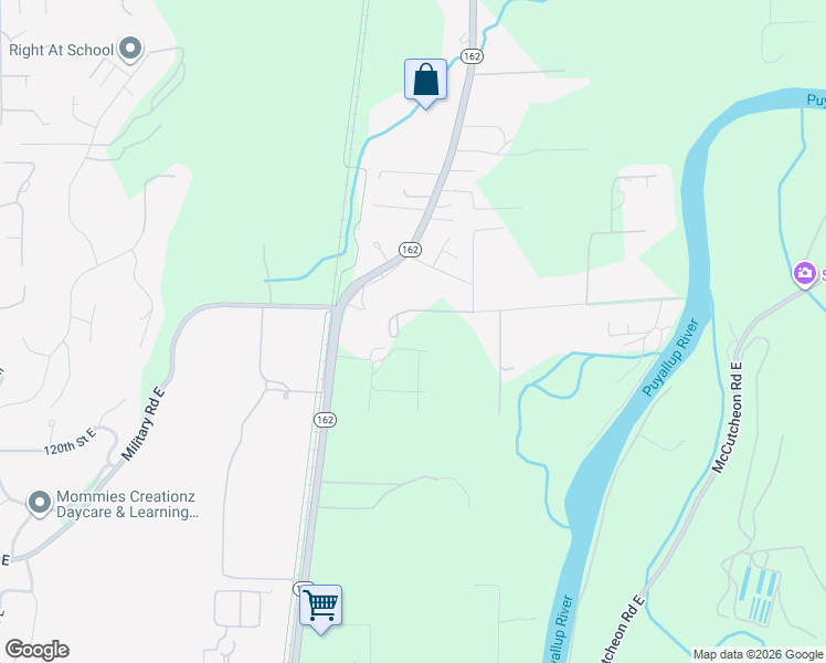 map of restaurants, bars, coffee shops, grocery stores, and more near 11617 Washington 162 in Puyallup