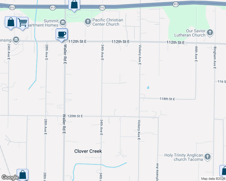 map of restaurants, bars, coffee shops, grocery stores, and more near 11707 34th Avenue East in Tacoma