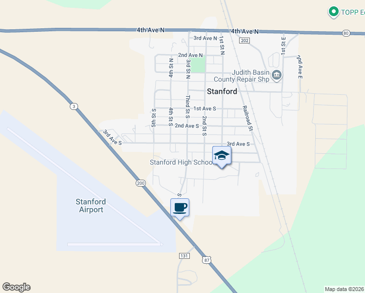 map of restaurants, bars, coffee shops, grocery stores, and more near 301 3rd Street South in Stanford