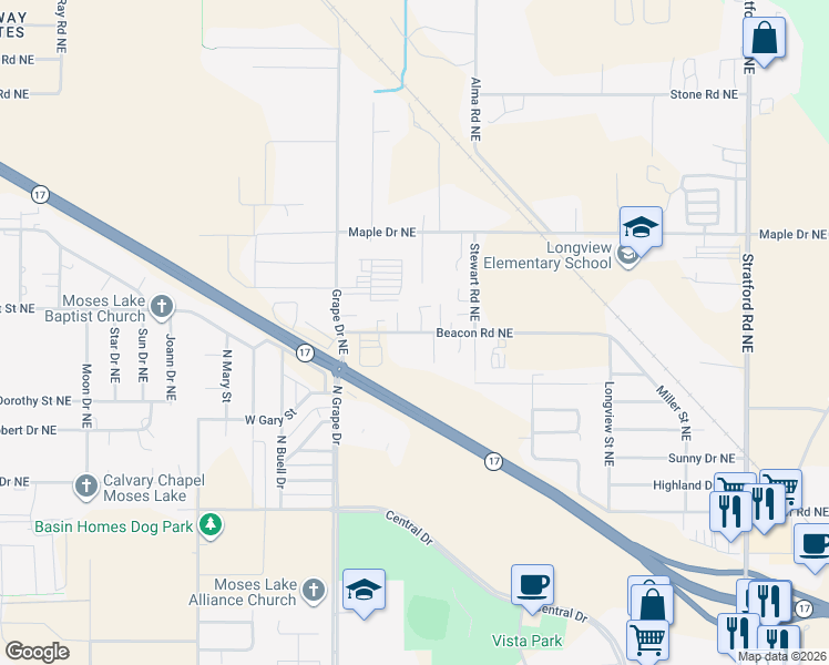 map of restaurants, bars, coffee shops, grocery stores, and more near 313 Washington 17 in Coulee City
