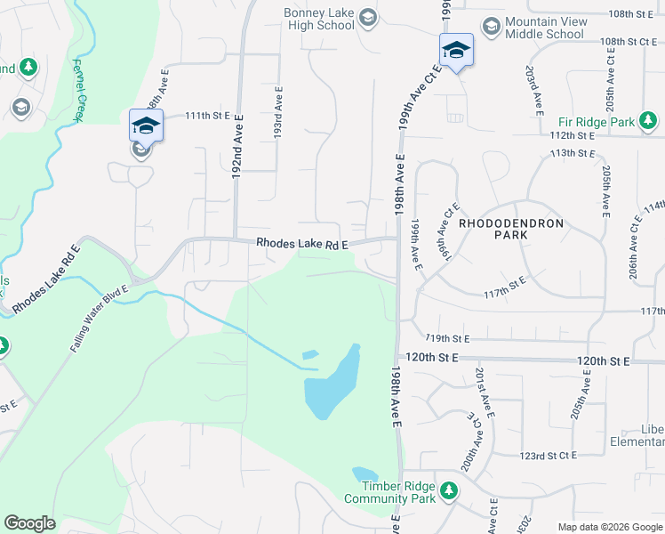 map of restaurants, bars, coffee shops, grocery stores, and more near 19444 116th Street Court East in Bonney Lake