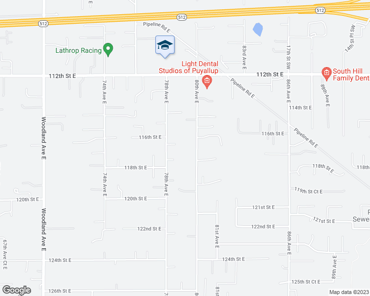 map of restaurants, bars, coffee shops, grocery stores, and more near 11616 80th Avenue East in Puyallup