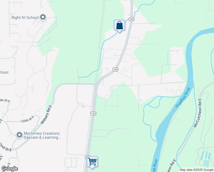 map of restaurants, bars, coffee shops, grocery stores, and more near 11601 Washington 162 in Puyallup