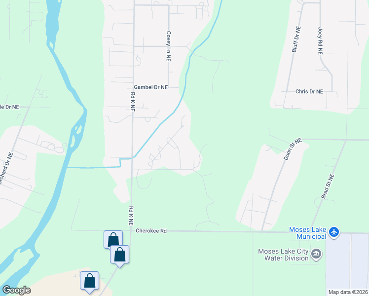 map of restaurants, bars, coffee shops, grocery stores, and more near 4363 Road K2 Northeast in Moses Lake