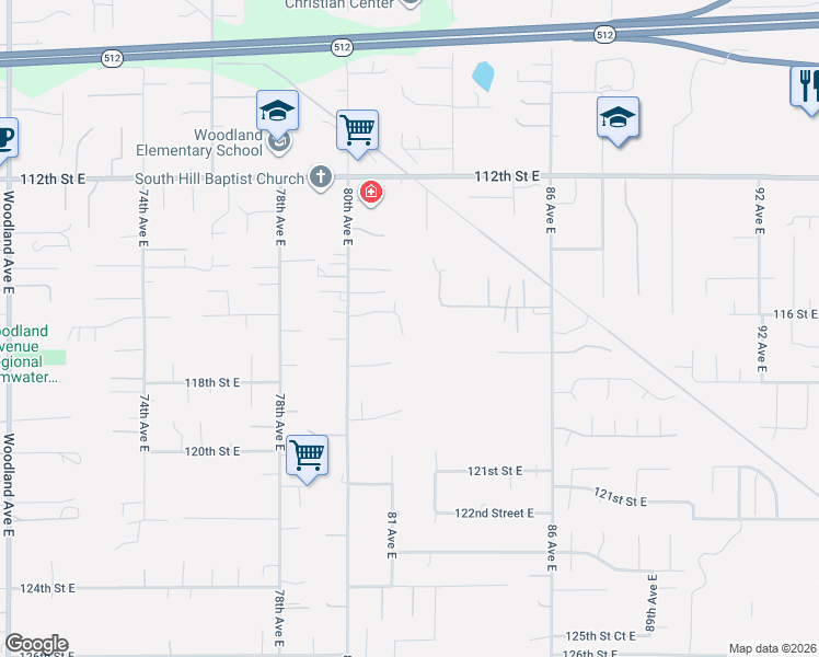 map of restaurants, bars, coffee shops, grocery stores, and more near 8127 116th Street East in Puyallup