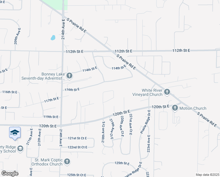 map of restaurants, bars, coffee shops, grocery stores, and more near 21813 116th Street Court East in Sumner