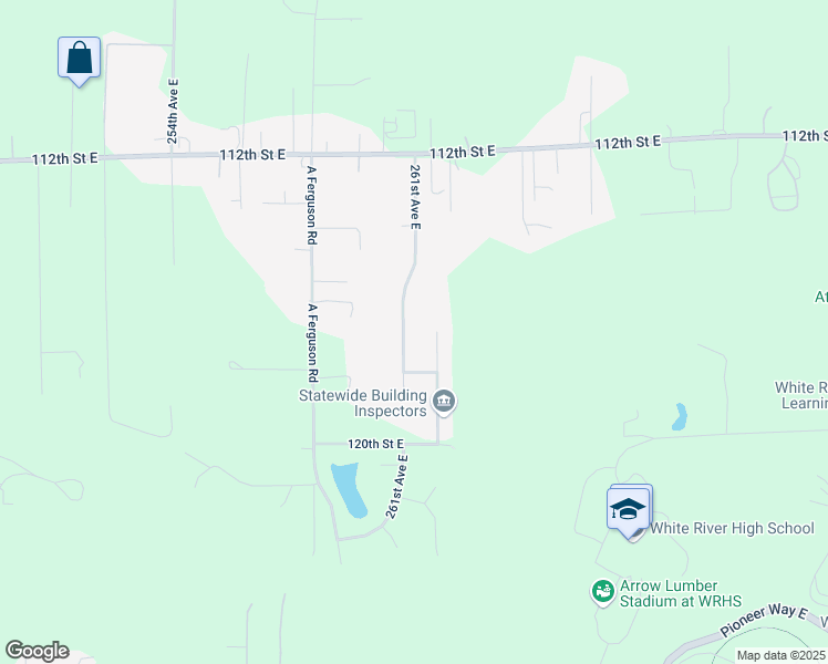 map of restaurants, bars, coffee shops, grocery stores, and more near 11705 261st Avenue East in Buckley