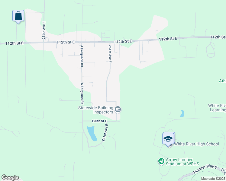 map of restaurants, bars, coffee shops, grocery stores, and more near 11705 261st Avenue East in Buckley