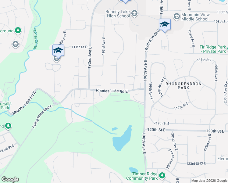 map of restaurants, bars, coffee shops, grocery stores, and more near 19414 Rhodes Lake Road East in Sumner