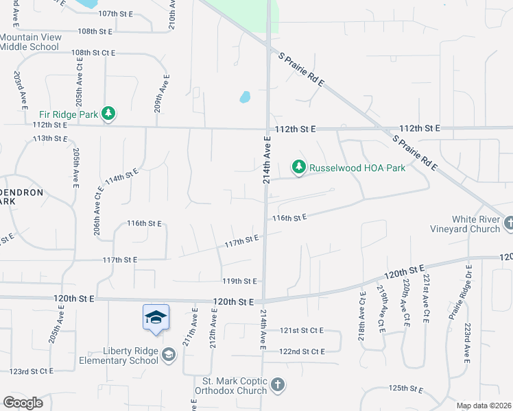 map of restaurants, bars, coffee shops, grocery stores, and more near 21316 115th Street Court East in Bonney Lake