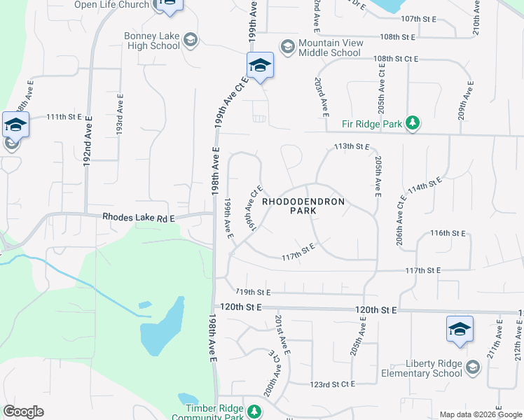 map of restaurants, bars, coffee shops, grocery stores, and more near 19936 Rhododendron Drive East in Sumner