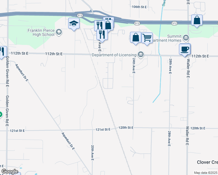 map of restaurants, bars, coffee shops, grocery stores, and more near 11622 24th Avenue East in Tacoma