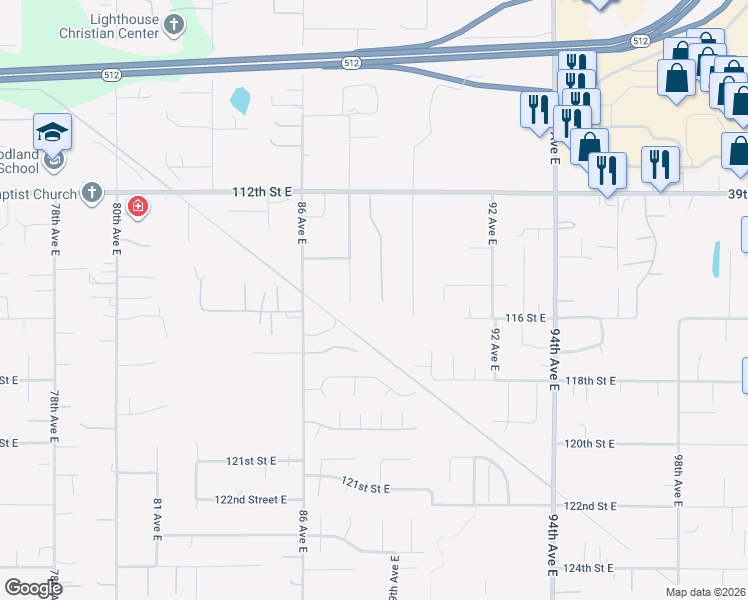 map of restaurants, bars, coffee shops, grocery stores, and more near 11611 Pipeline Road East in Puyallup