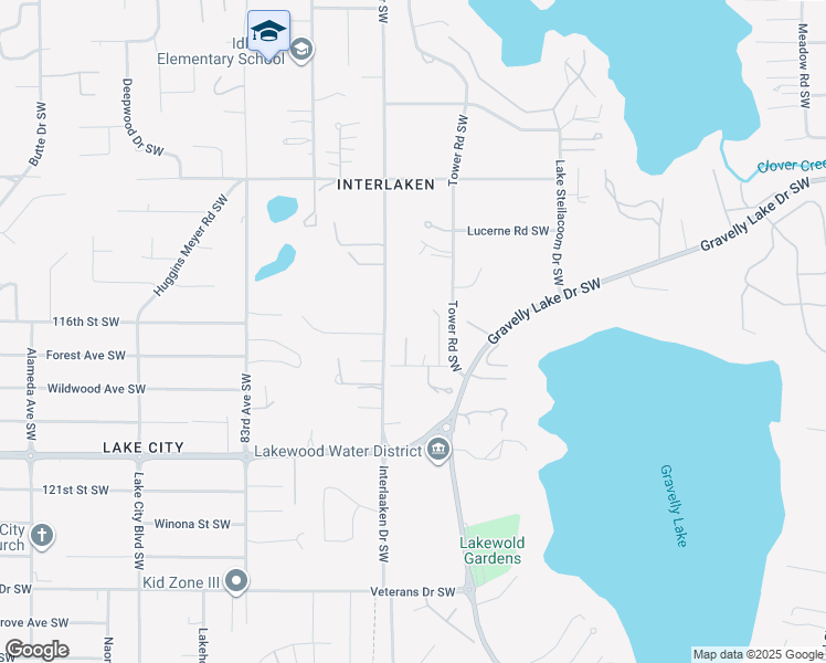 map of restaurants, bars, coffee shops, grocery stores, and more near 7723 Bernese Road Southwest in Tacoma