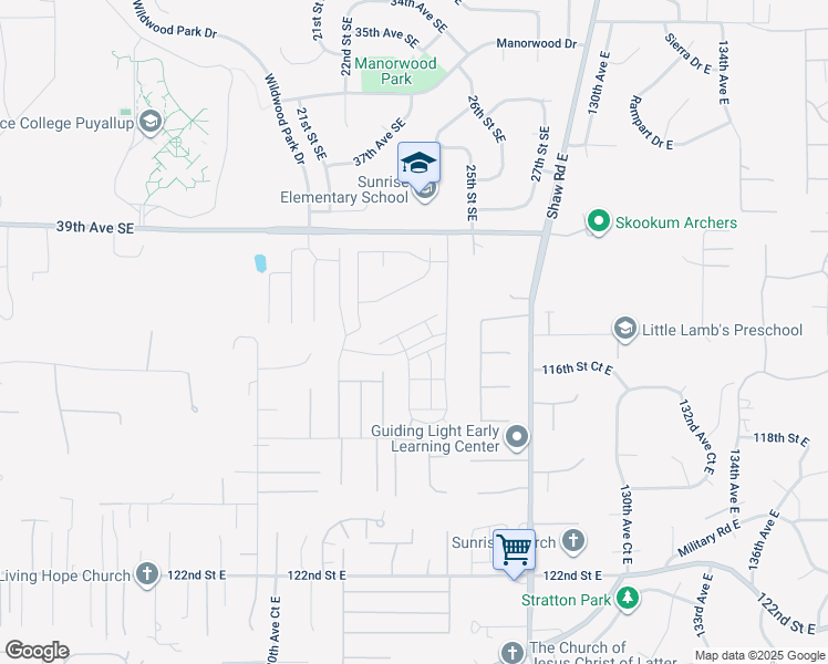 map of restaurants, bars, coffee shops, grocery stores, and more near 2328 41st Avenue Southeast in Puyallup