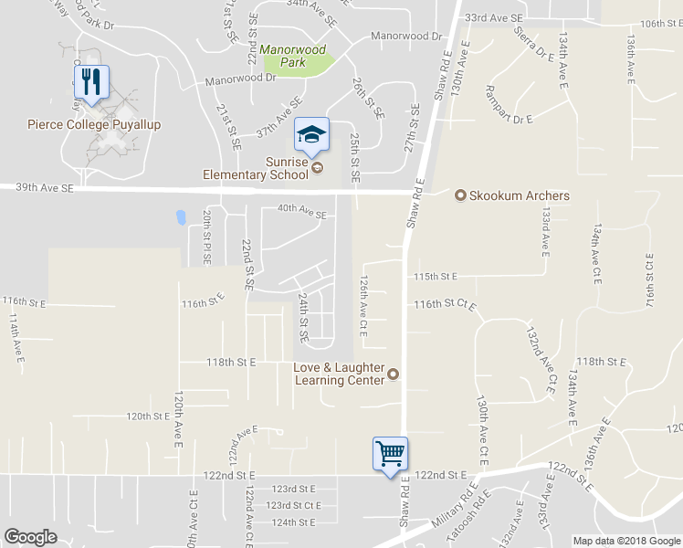 map of restaurants, bars, coffee shops, grocery stores, and more near 4219 25th Street Southeast in Puyallup