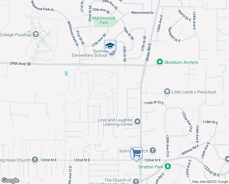map of restaurants, bars, coffee shops, grocery stores, and more near 2437 43rd Avenue Southeast in Puyallup