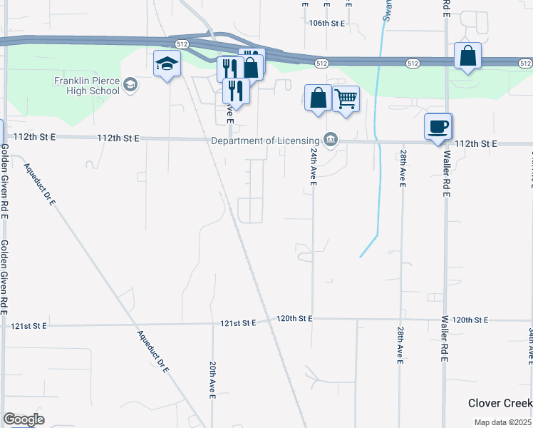 map of restaurants, bars, coffee shops, grocery stores, and more near 11509 22nd Avenue East in Tacoma