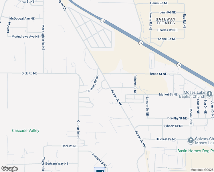 map of restaurants, bars, coffee shops, grocery stores, and more near 4433 Airway Drive Northeast in Moses Lake