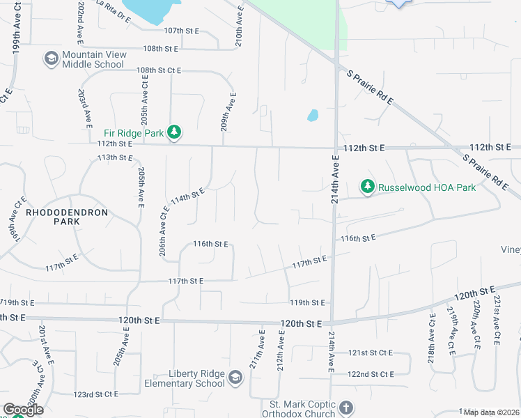 map of restaurants, bars, coffee shops, grocery stores, and more near 11415 210th Avenue Court East in Sumner