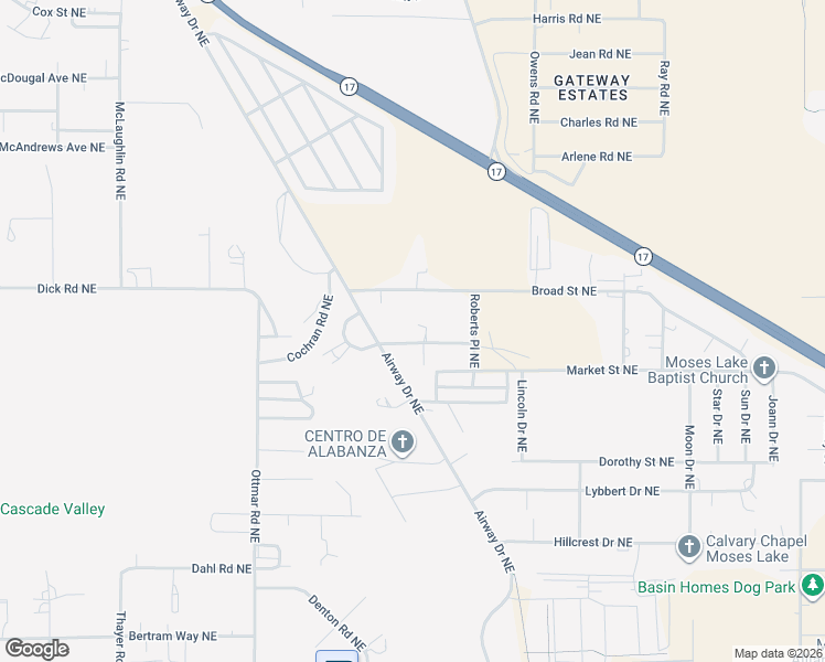 map of restaurants, bars, coffee shops, grocery stores, and more near 8280 Terminal Street Northeast in Moses Lake