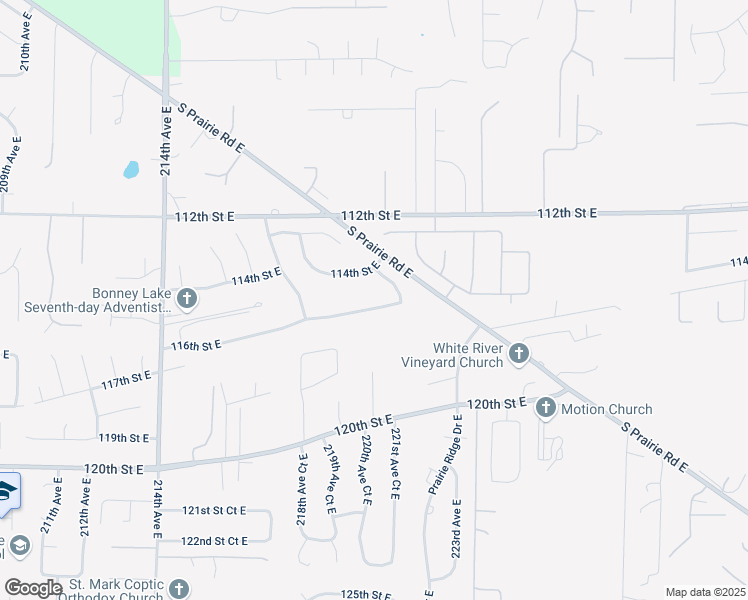 map of restaurants, bars, coffee shops, grocery stores, and more near 21922 114th Street East in Bonney Lake
