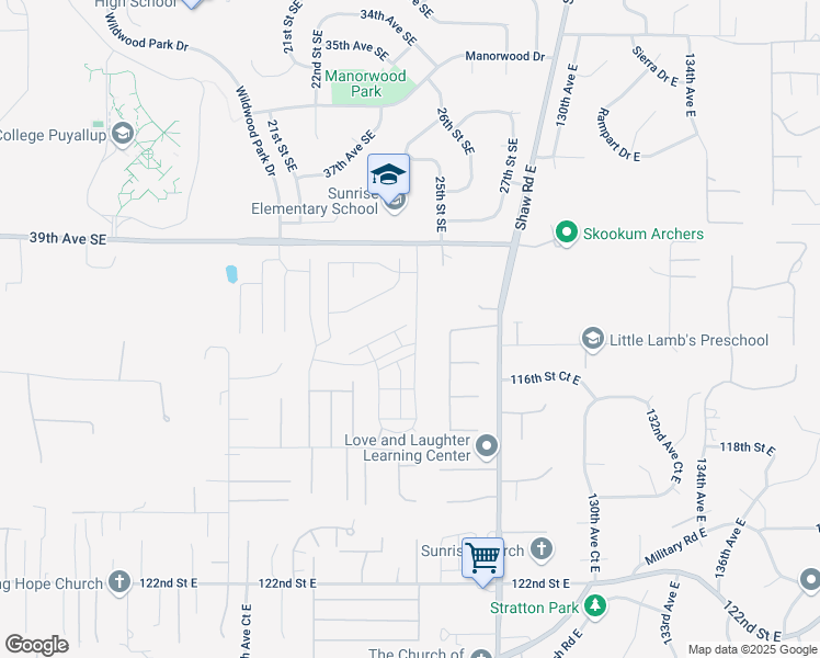 map of restaurants, bars, coffee shops, grocery stores, and more near 2437 43rd Avenue Southeast in Puyallup
