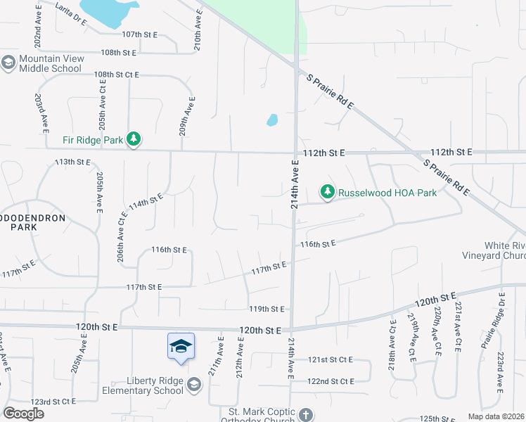 map of restaurants, bars, coffee shops, grocery stores, and more near 21310 113th Street Court East in Lake Tapps