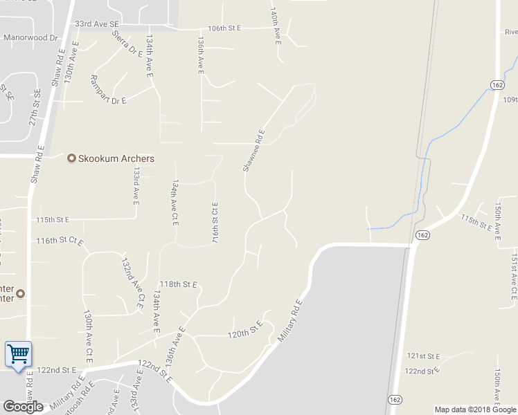 map of restaurants, bars, coffee shops, grocery stores, and more near 11001 Shawnee Rd E in Puyallup