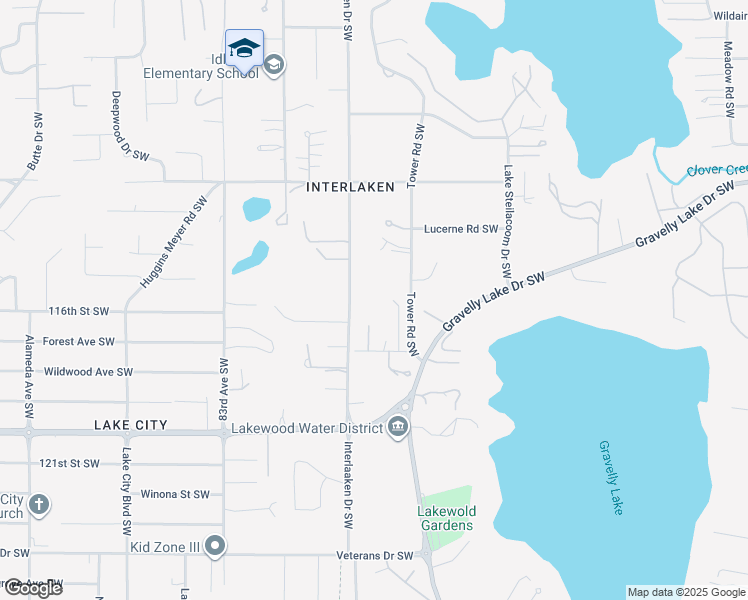 map of restaurants, bars, coffee shops, grocery stores, and more near 7723 Bernese Road Southwest in Tacoma
