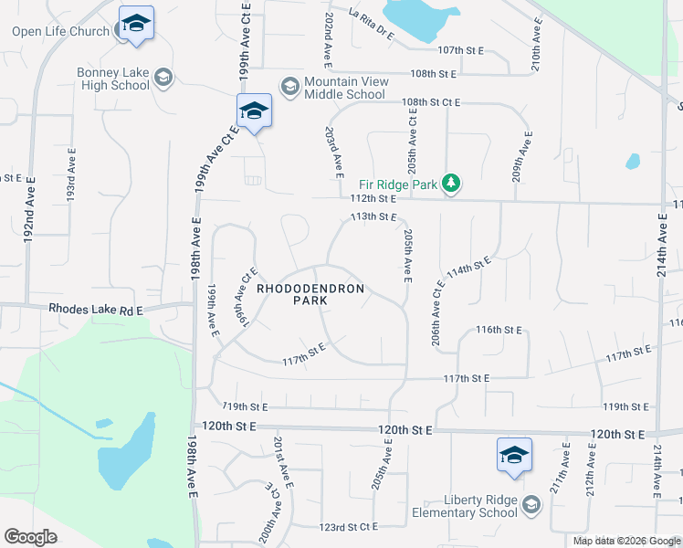 map of restaurants, bars, coffee shops, grocery stores, and more near 11402 203rd Avenue East in Bonney Lake