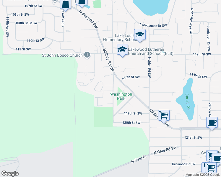 map of restaurants, bars, coffee shops, grocery stores, and more near 11522 Farwest Drive Southwest in Lakewood