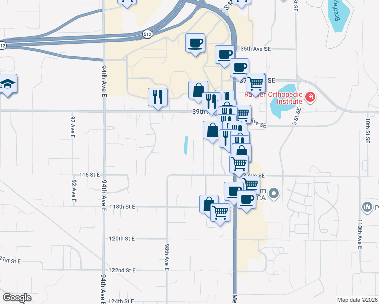 map of restaurants, bars, coffee shops, grocery stores, and more near 4112 4th Street Place Southwest in Puyallup