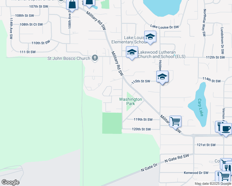 map of restaurants, bars, coffee shops, grocery stores, and more near 11522 Farwest Drive Southwest in Lakewood