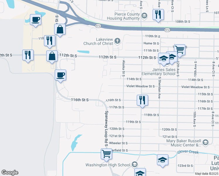map of restaurants, bars, coffee shops, grocery stores, and more near 1738 Violet Meadow Street South in Parkland