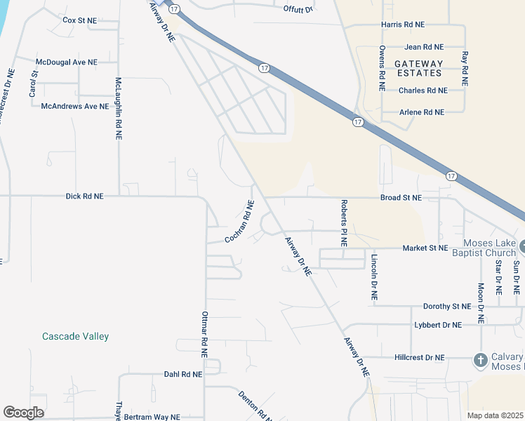 map of restaurants, bars, coffee shops, grocery stores, and more near 4454 Circle Place Northeast in Moses Lake