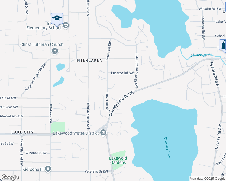 map of restaurants, bars, coffee shops, grocery stores, and more near 11614 Gravelly Lake Drive Southwest in Lakewood