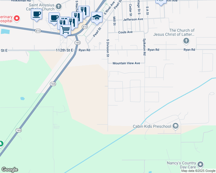 map of restaurants, bars, coffee shops, grocery stores, and more near 11689 South Division Street in Buckley