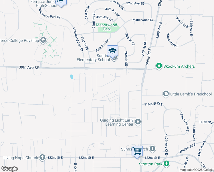 map of restaurants, bars, coffee shops, grocery stores, and more near 2328 41st Avenue Southeast in Puyallup