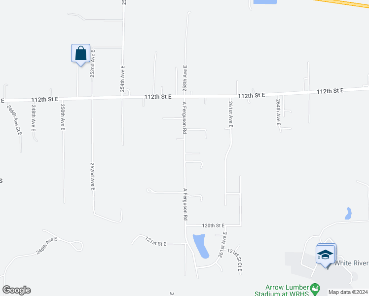 map of restaurants, bars, coffee shops, grocery stores, and more near 11471 258th Avenue East in Buckley