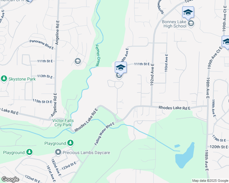 map of restaurants, bars, coffee shops, grocery stores, and more near 11424 188th Avenue Court East in Bonney Lake