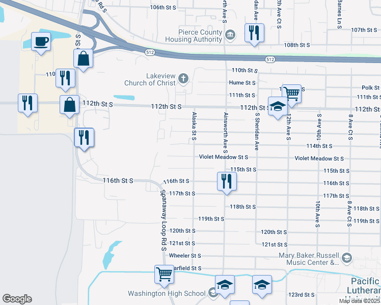 map of restaurants, bars, coffee shops, grocery stores, and more near 1706 Violet Meadow Street South in Parkland