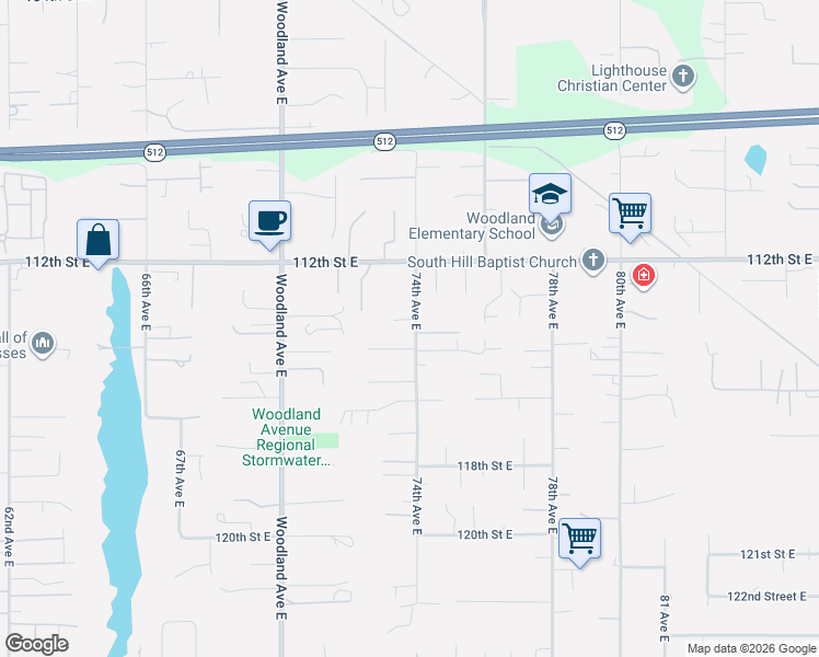 map of restaurants, bars, coffee shops, grocery stores, and more near 11324 74th Avenue East in Puyallup
