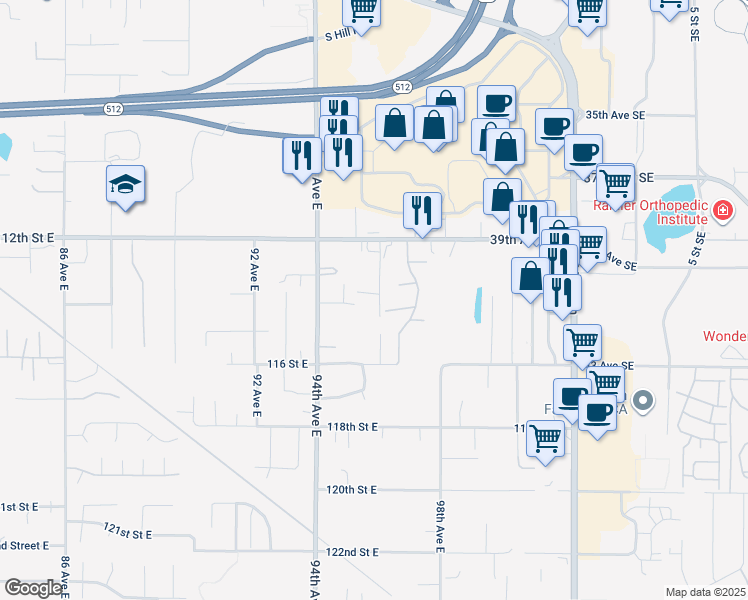 map of restaurants, bars, coffee shops, grocery stores, and more near 4016 7th Street Southwest in Puyallup