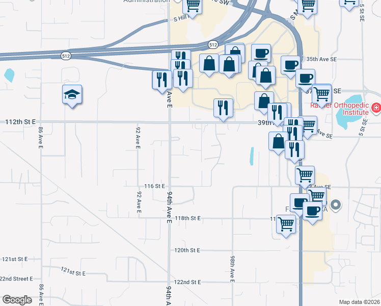 map of restaurants, bars, coffee shops, grocery stores, and more near 4016 7th Street Southwest in Puyallup