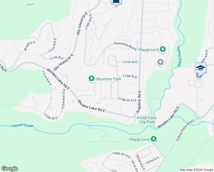 map of restaurants, bars, coffee shops, grocery stores, and more near 17811 114th Street Court East in Sumner
