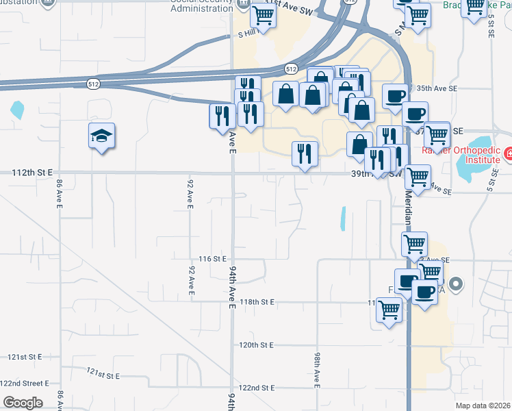map of restaurants, bars, coffee shops, grocery stores, and more near 812 39th Avenue Southwest in Puyallup