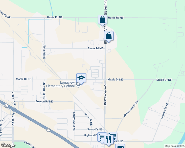 map of restaurants, bars, coffee shops, grocery stores, and more near 9998 Maple Drive Northeast in Moses Lake
